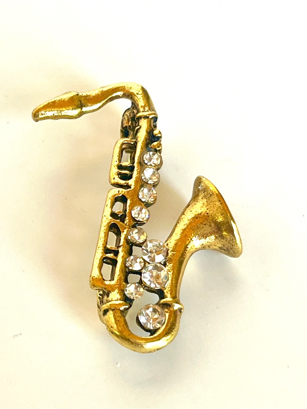 Gold Saxophone Brooch with RhineyCrystals - Women Jewelry Brooch